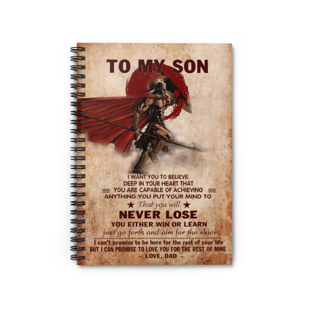 Vigifsana College Rule Strong Spartan to My Son Just Go Forth and Aim for The Skies Love Dad Spiral Notebook Wide Rule, Basics Wide Ruled Wire Bound Mum Gift Journal for Man - Woman