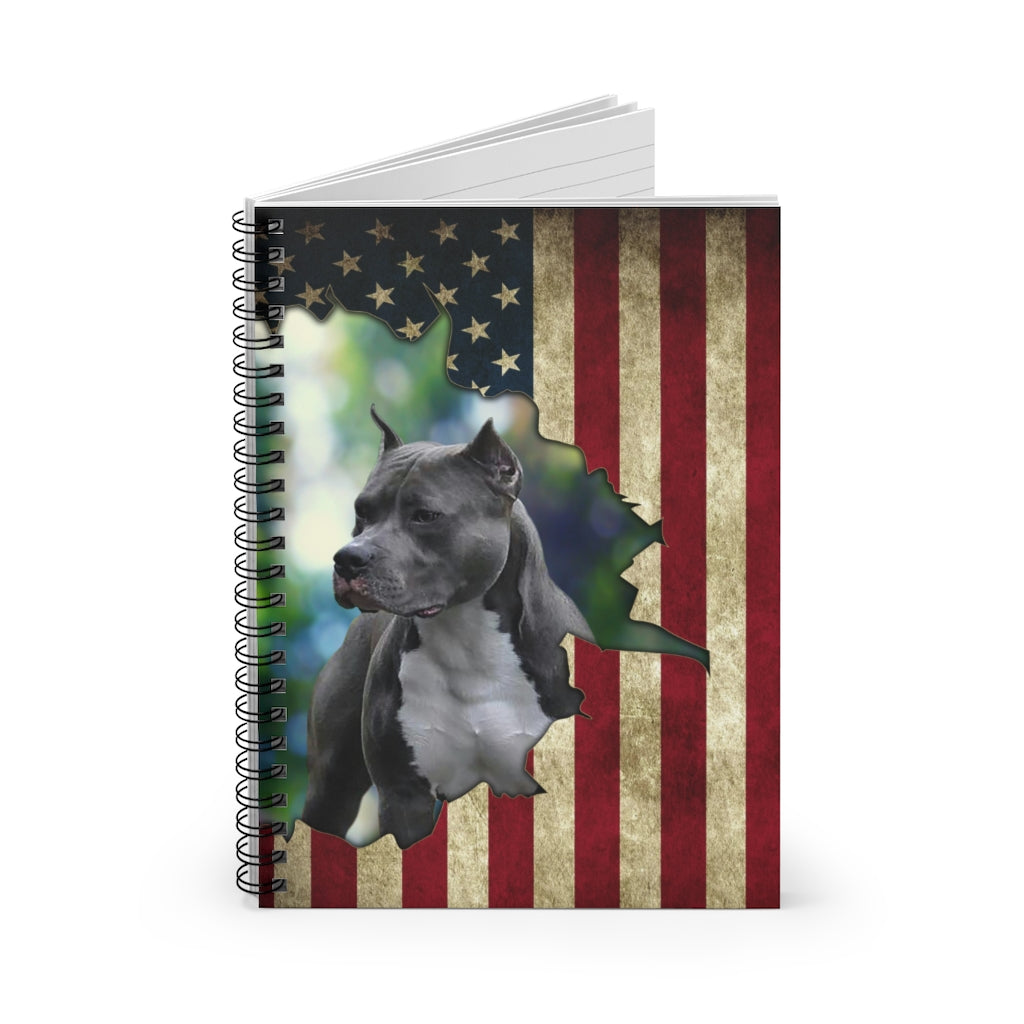 Spiral Notebook - Ruled Line Unique Pitbull American Flag For Birthday Xmas - Independence Day Pitbull American Flag Stationery Gift
