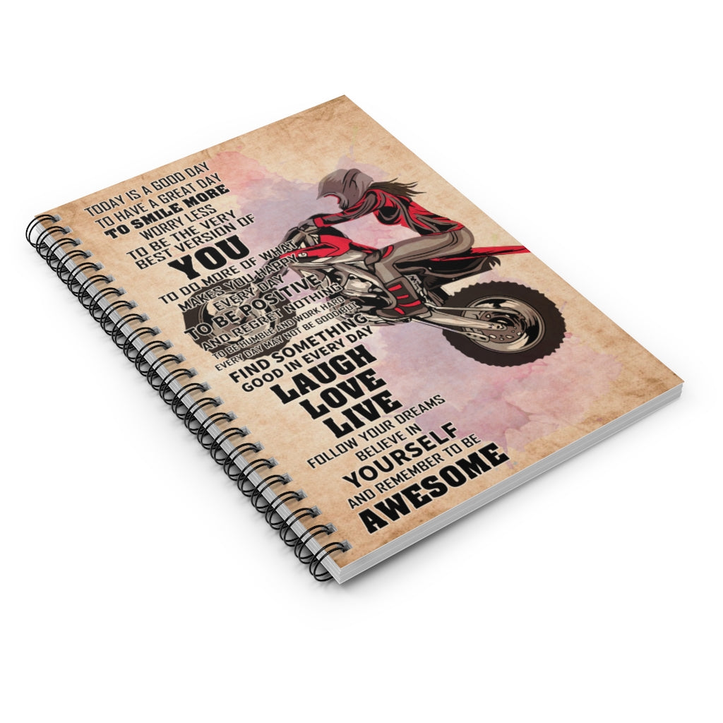 Vigifsana Subject Notebooks Motocross- Today is A Good Day Spiral Notebook College Ruled Paper, 118 Sheets, Baby Journal Customized Journal for Woman - Party - School Supplies Job Journal