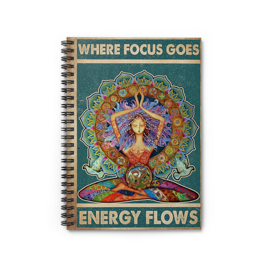 Spiral Notebook Where Focus Goes Energy Flows Yoga Girl School Smart Spiral Subject College Ruled Notebook