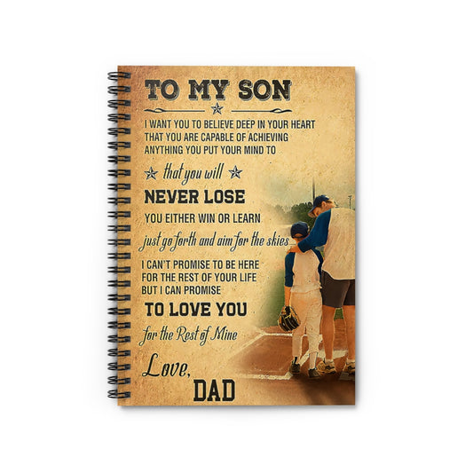 Spiral Notebook - Ruled Line Baseball To My Son Vertical Poster New Parents College Ruled Paper 118 Sheets Gift Ideas