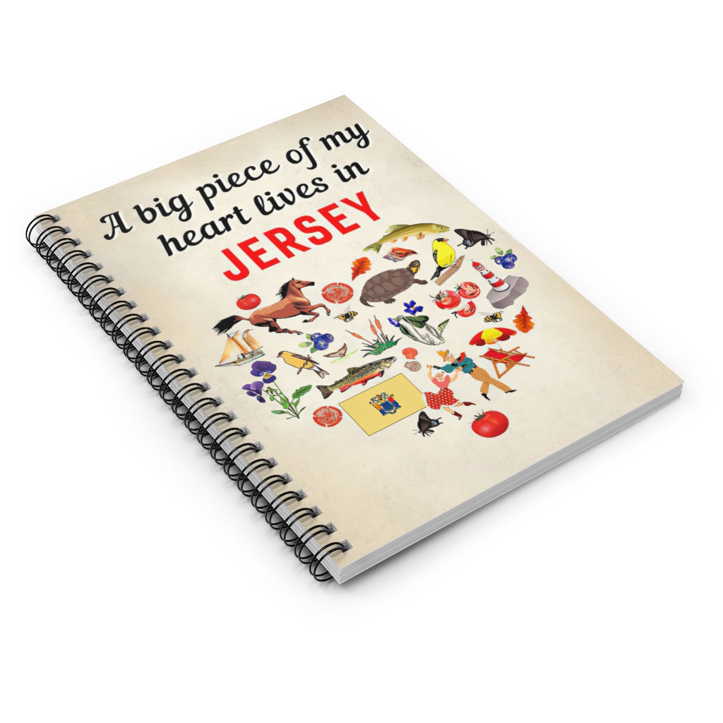 Spiral Notebook - Ruled Line A Big Piece Of My Heart Lives In Jersey Wide Rule Stationery Gift Spiral Notebooks Soft Cover