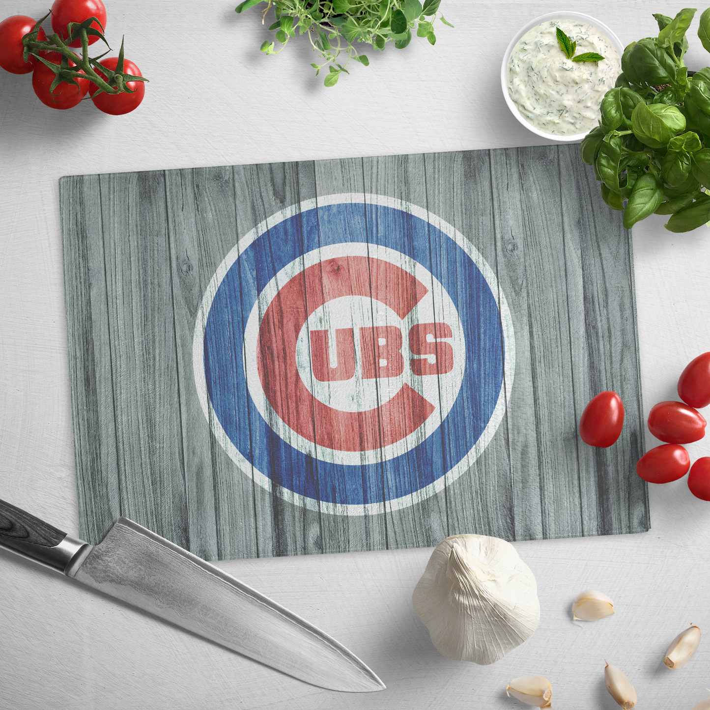 Vigifsana Glass Cutting Board, Gift for Cubs Baseball Fan, Chicago Team Gift, Housewarming Gift, Decorative Glass Panel, Baseball Office Decor