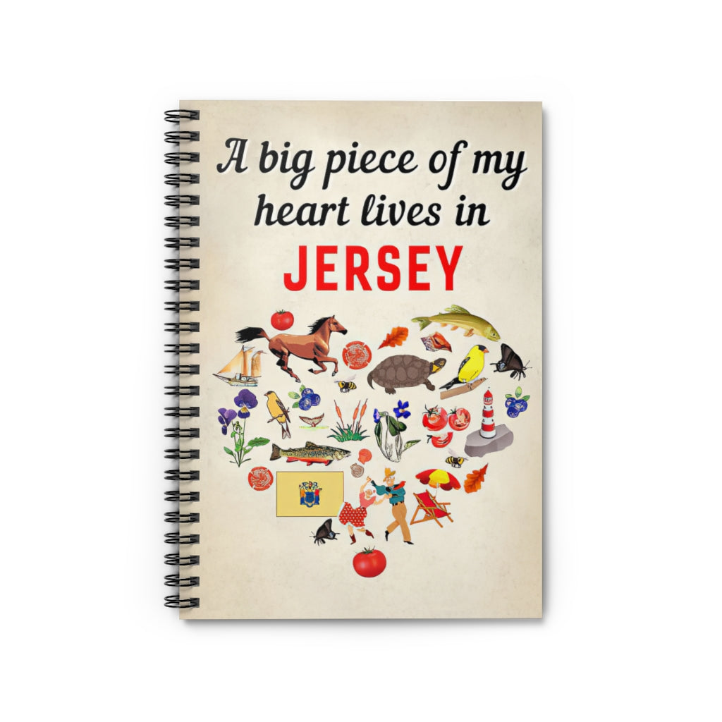 Spiral Notebook - Ruled Line A Big Piece Of My Heart Lives In Jersey Wide Rule Stationery Gift Spiral Notebooks Soft Cover