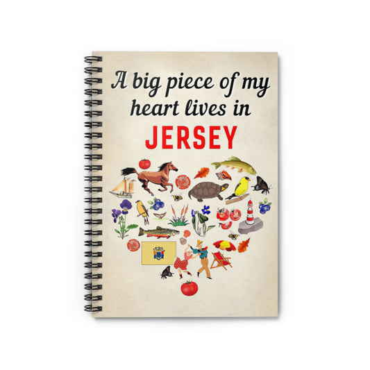 Spiral Notebook - Ruled Line A Big Piece Of My Heart Lives In Jersey Wide Rule Stationery Gift Spiral Notebooks Soft Cover