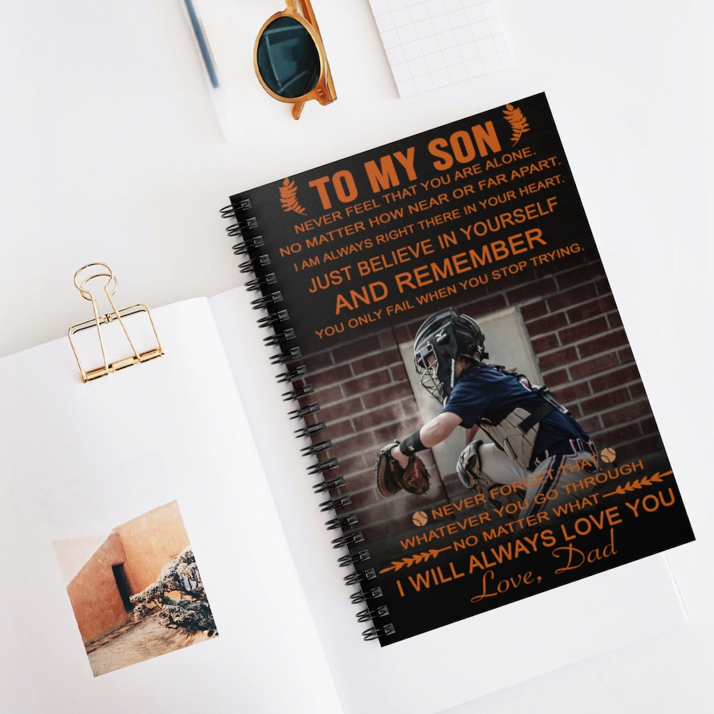 Vigifsana College Rule to My Son You Only Fail When You Stop Trying Love Dad Baseball Spiral Notebook Smart Notebook, Positive Notebook Gift Ideas Gift Sets for Child