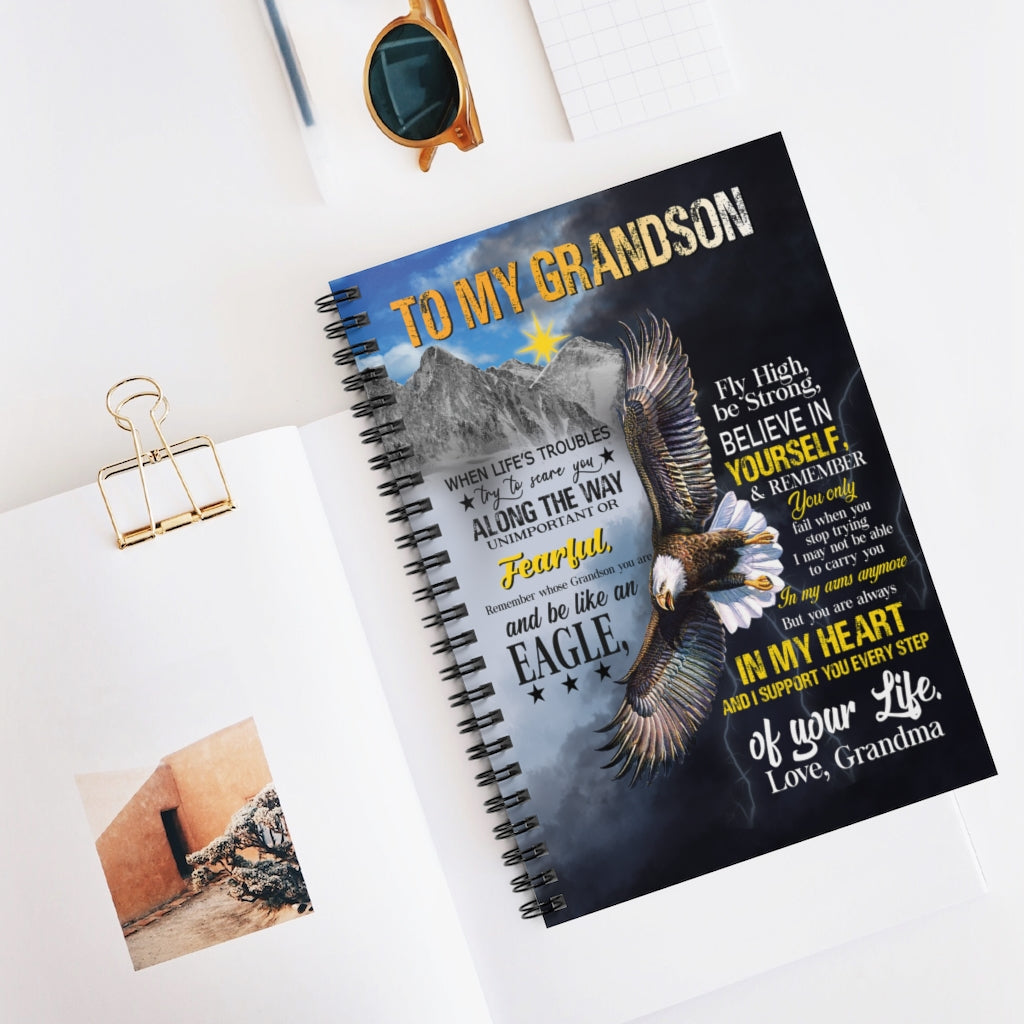Spiral Notebook - Ruled Line Eagle-to My Grandson-You Will Always in My Heart Soft Cozy Lightweight Durable Plush Throw Gift for Grandson