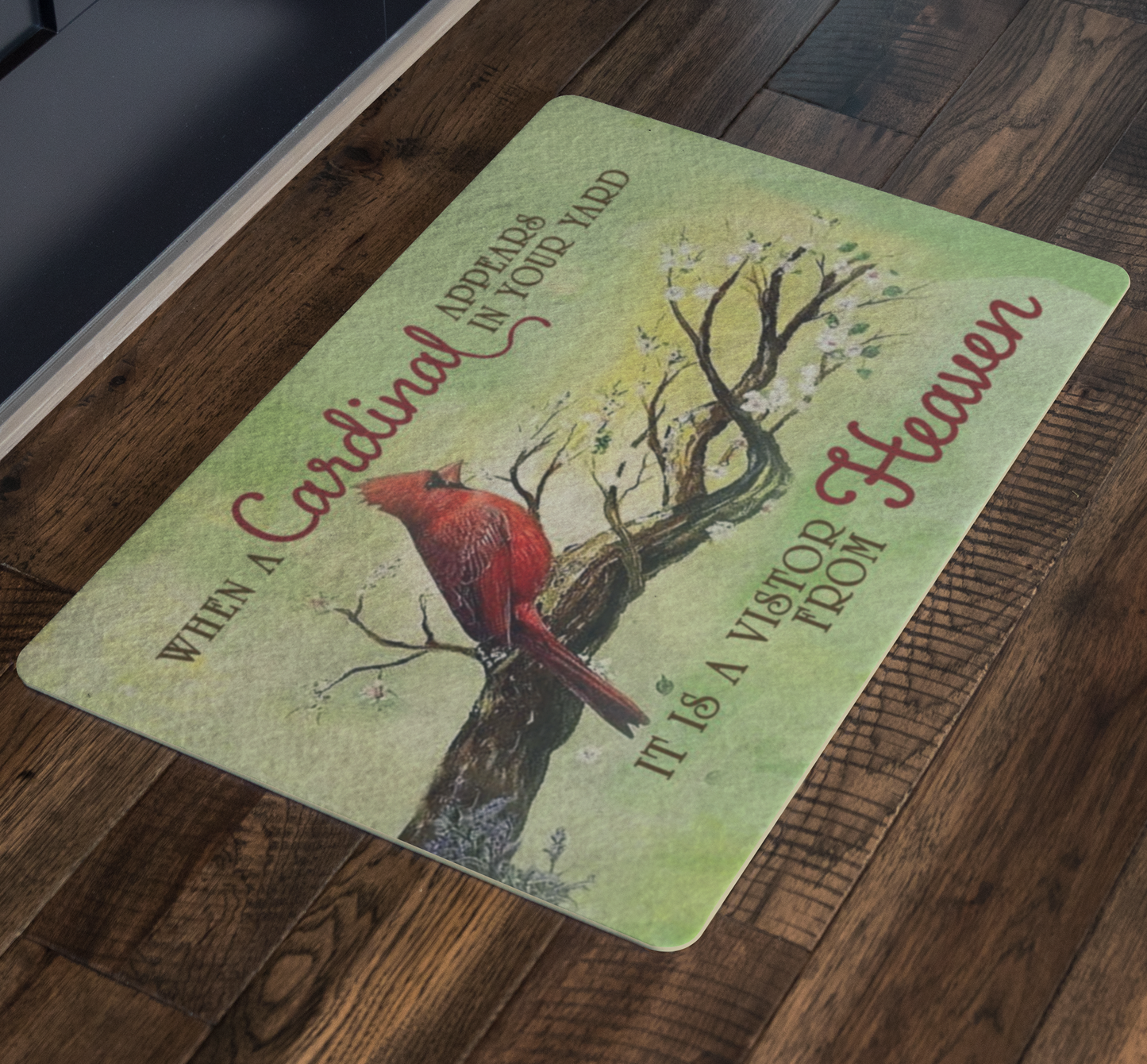 Welcome Door Mat Rug, Outside Patio When A Cardinal Appears in Your Yard Wedding Present House Warming Present Non-Slip Backing 26X18