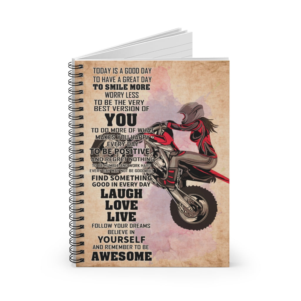 Vigifsana Subject Notebooks Motocross- Today is A Good Day Spiral Notebook College Ruled Paper, 118 Sheets, Baby Journal Customized Journal for Woman - Party - School Supplies Job Journal