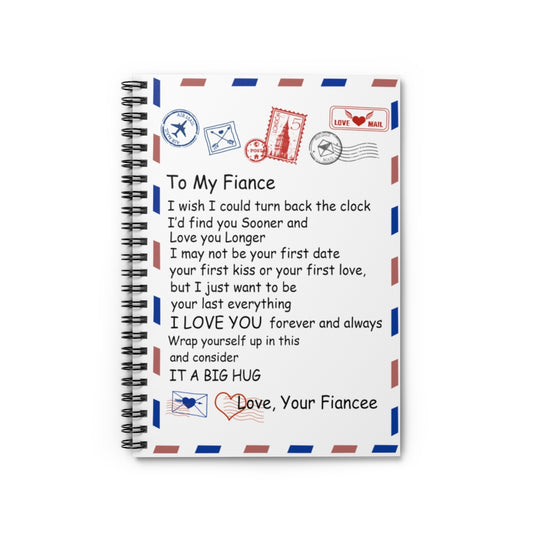 Spiral Notebook - To My Fiance from Fiance Couple Love Letter Quote White Blue Red Envelope Vintage Retro Art Picture Stationery Gift Personalized Notebook