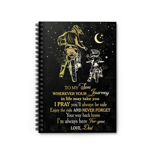 Spiral Notebook - Ruled Line Motorcycle Dad To My Son Personalized Gift Basics Wide Ruled Wire Bound Wide Rule Stationery Gift