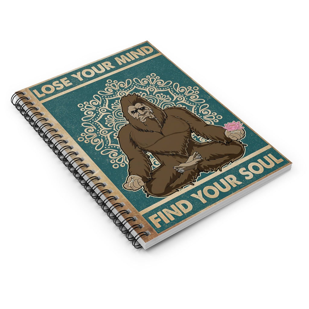 Spiral Notebook - Ruled Line Retro Find Your Soul Bigfoot Yoga Spiral Notebooks Soft Cover 118 Pages Lined Notebook