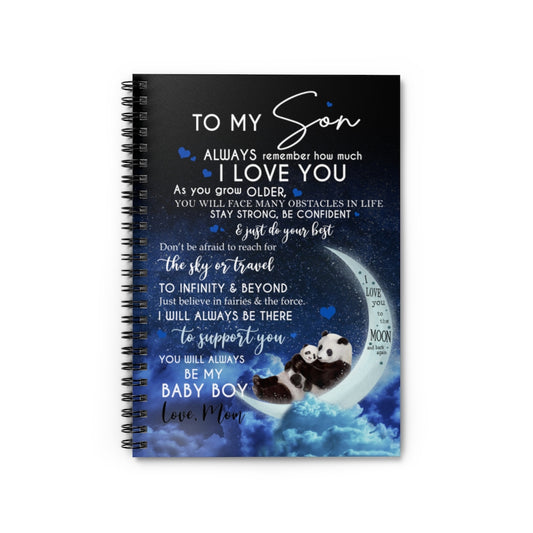 Spiral Notebook Panda to My Son I Love You to The Moon and Back I'll Always Be There to Support You Love Mom Ruled Line