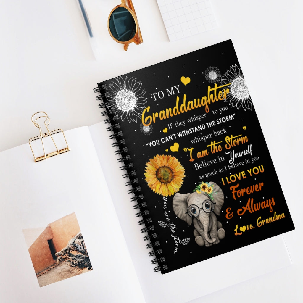 Spiral Notebook Elephants Sunflower - Mom to Daughter I am The Storm I Love You Forever and Always  Ruled Line