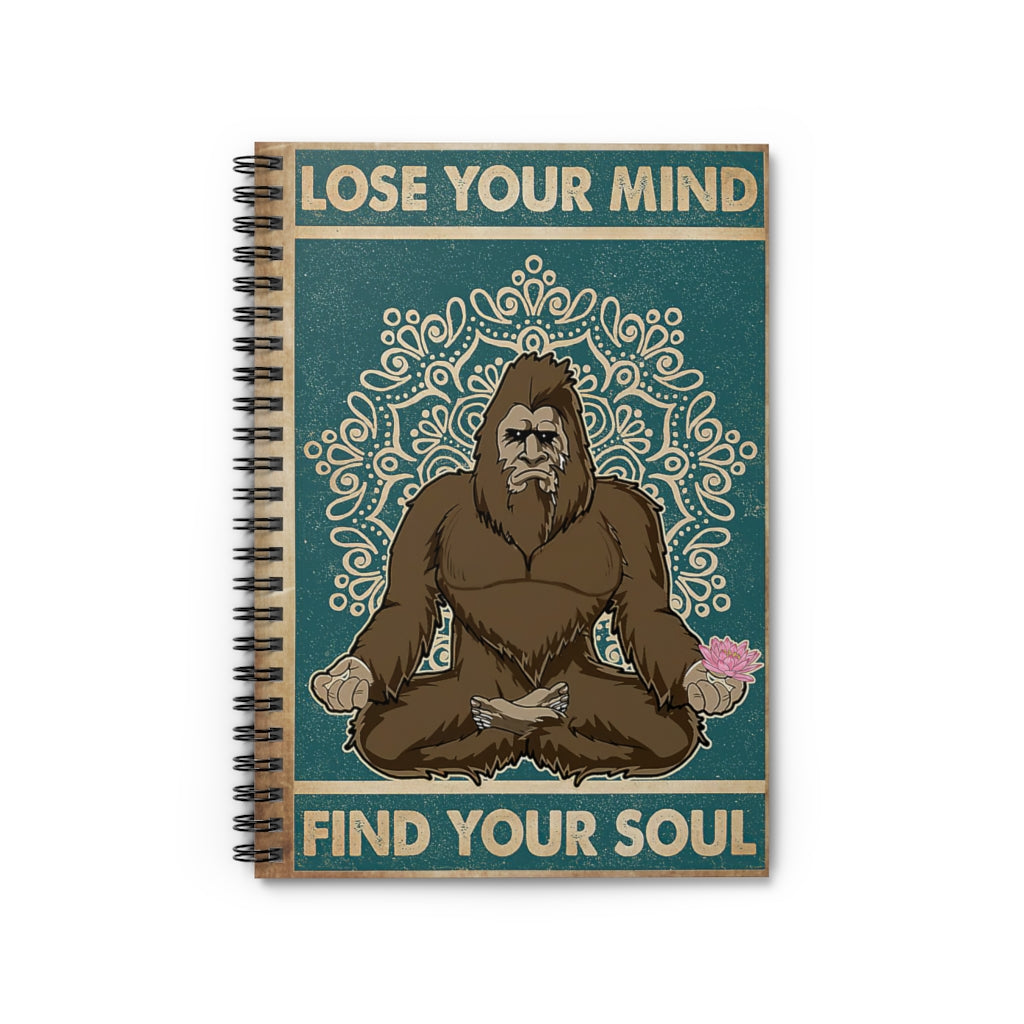 Spiral Notebook - Ruled Line Retro Find Your Soul Bigfoot Yoga Spiral Notebooks Soft Cover 118 Pages Lined Notebook