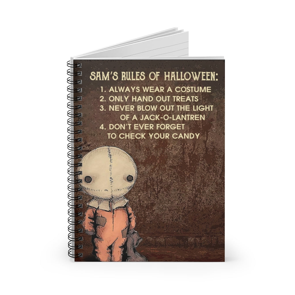 Spiral Notebook - Ruled Line Halloween, SAMS Rules of Halloween, Trick Or Treat Movie Poster, Sam Trick 'R Treat Gifts for Him On Birthday, Halloween