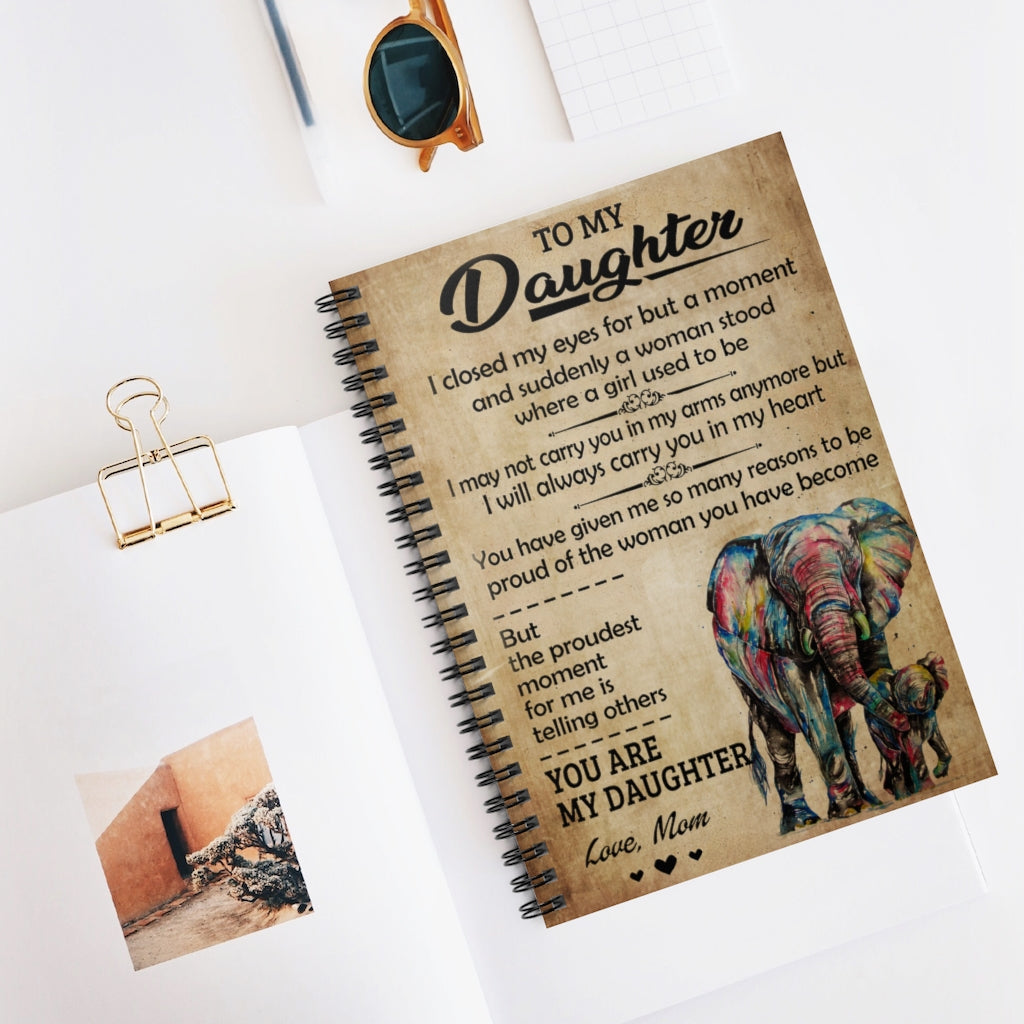 Spiral Notebook To My Daughter I Closed My Eyes Elephant Mom School Smart Spiral Subject College Ruled Notebook