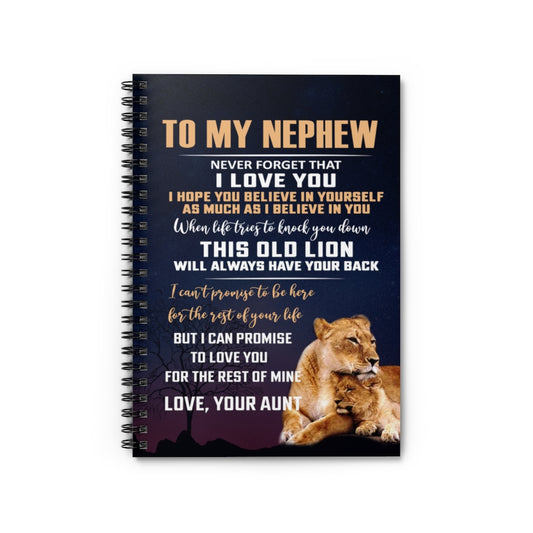 Spiral Notebook Unique Lion Aunt to My Nephew Blanket for Birthday Xmas - Lion Aunt to My Nephew Never Forget That I Love You Ruled Line