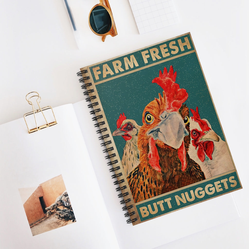 Spiral Notebook Farm Fresh Butt Nuggets Motivational gift Family Basics Wide Ruled Classic Ruled Notebook/Journal For Office, Students, School Supplies Writing Notebook 118 Pages