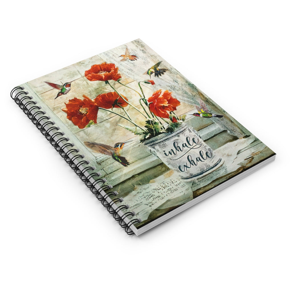 Vigifsana Hummingbird Journal Beautiful Hummingbird and Poppy Flowerinhale Exhale Spiral Notebook for Office, Students, School Supplies Inspirational Art Gifts