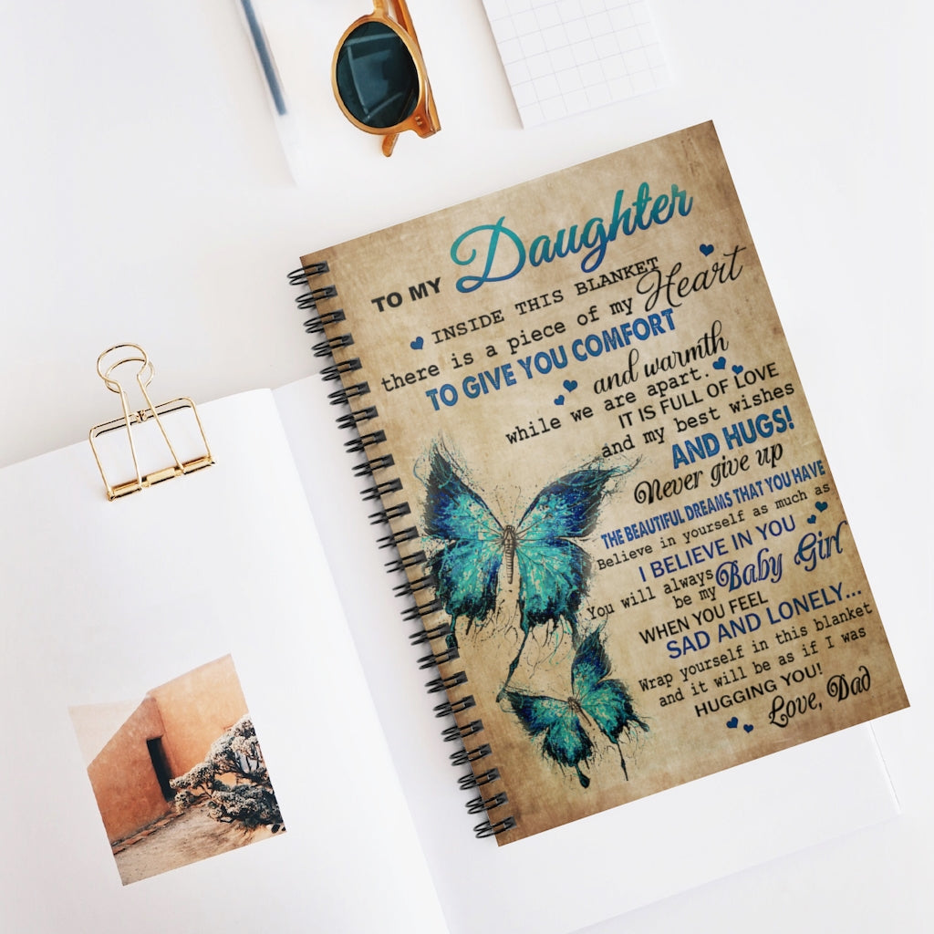 Spiral Notebook - Ruled Line Dad To Daughter Butterfly Piece Of My Heart Personalized Gift Basics Wide Ruled Wire Bound Wide Rule