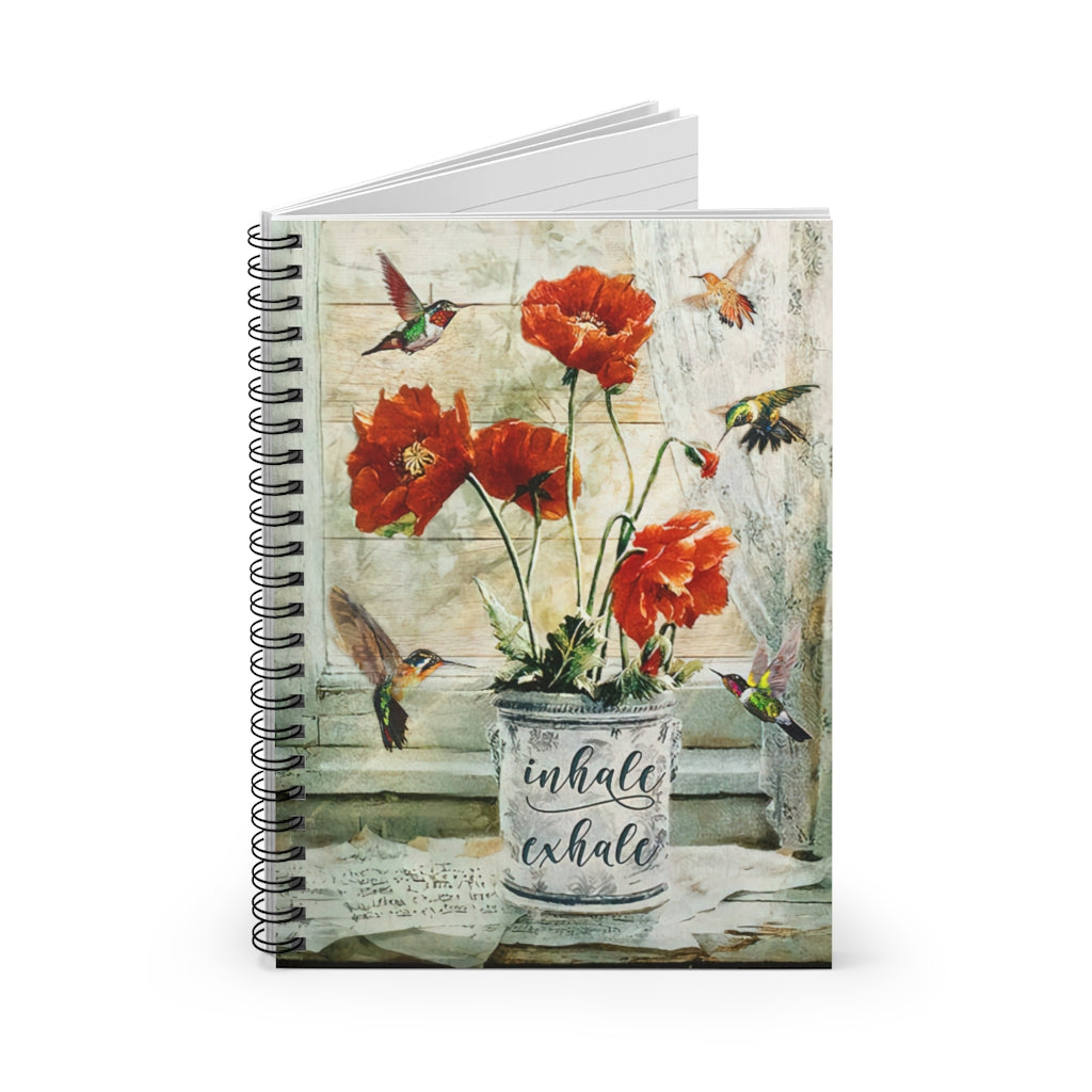 Vigifsana Hummingbird Journal Beautiful Hummingbird and Poppy Flowerinhale Exhale Spiral Notebook for Office, Students, School Supplies Inspirational Art Gifts