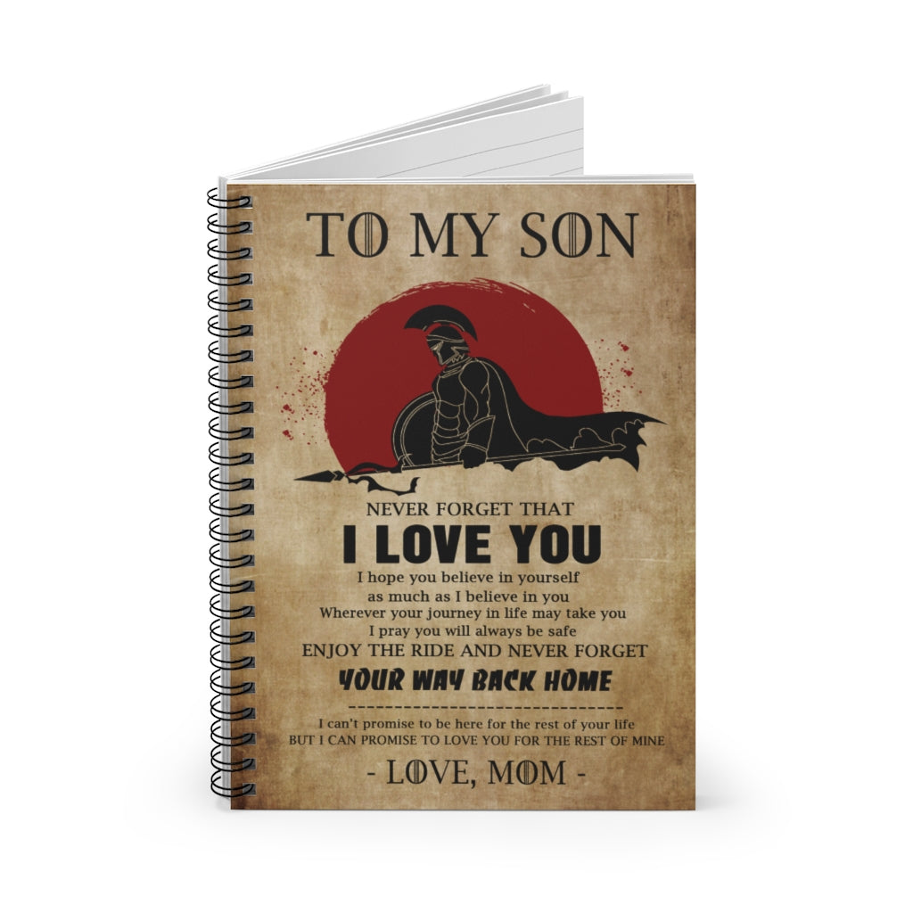Spiral Notebook - Ruled Line Customed Warrior Dog tag Necklace - Spartan - Mom to Son - Your Way Back Home Perfect Happy Birthday Gift for Son On Christmas, Birthday Silver Stainless Steel