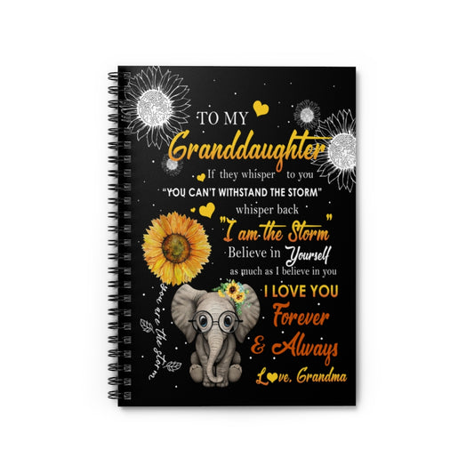 Spiral Notebook Elephants Sunflower - Mom to Daughter I am The Storm I Love You Forever and Always  Ruled Line