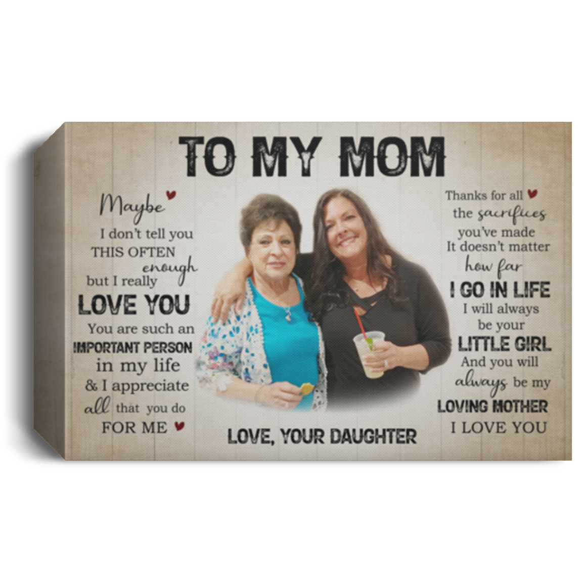 Andrea VanVeghten Customize to My Mom Canvas, I Will Always Be Your Little Girl Canvas, Mother's Day Canvas for Mom, Daughter Mom Wall Décor 12x8 CANLA15 Deluxe Landscape Canvas 1.5in Frame