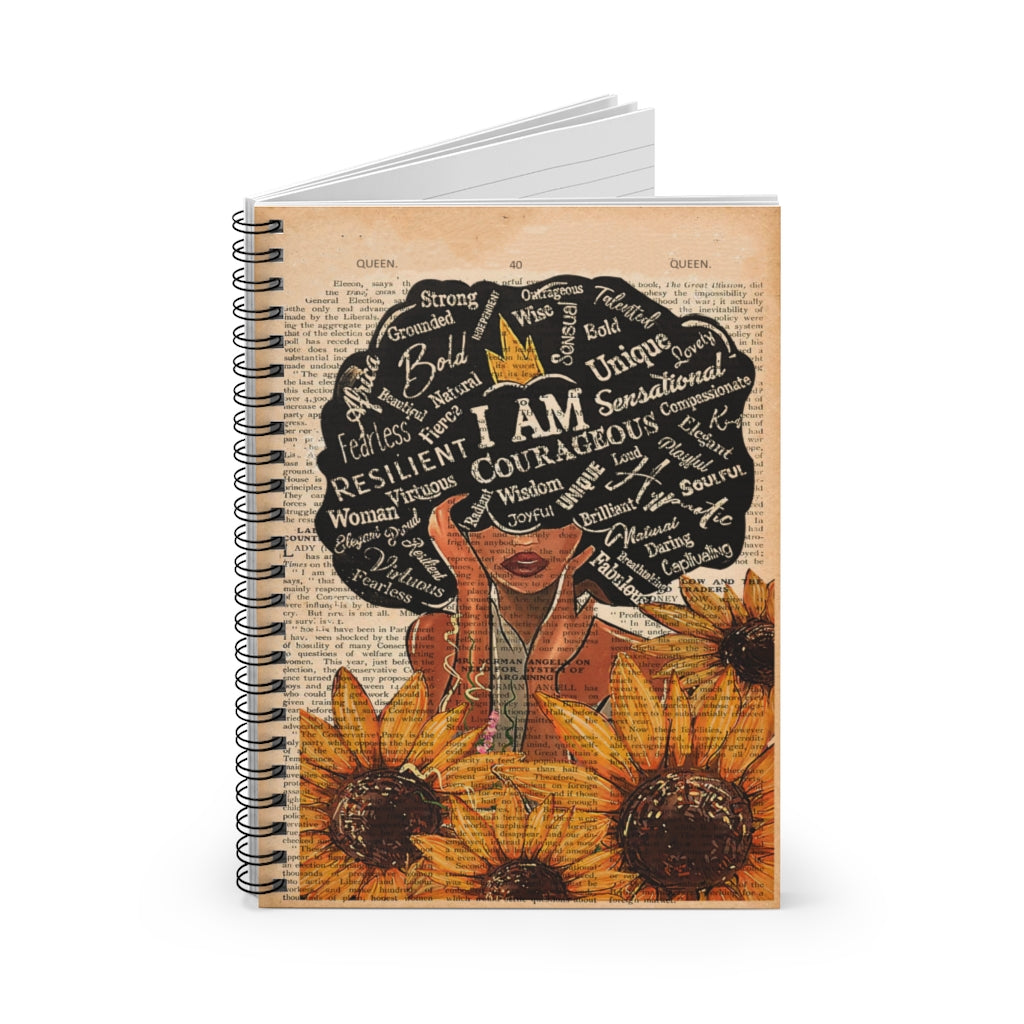 Spiral Notebook Grandpa Black Girl Sunflower Floral Flower Black Women Empowering Feminist Gift For Woman - Ruled Line