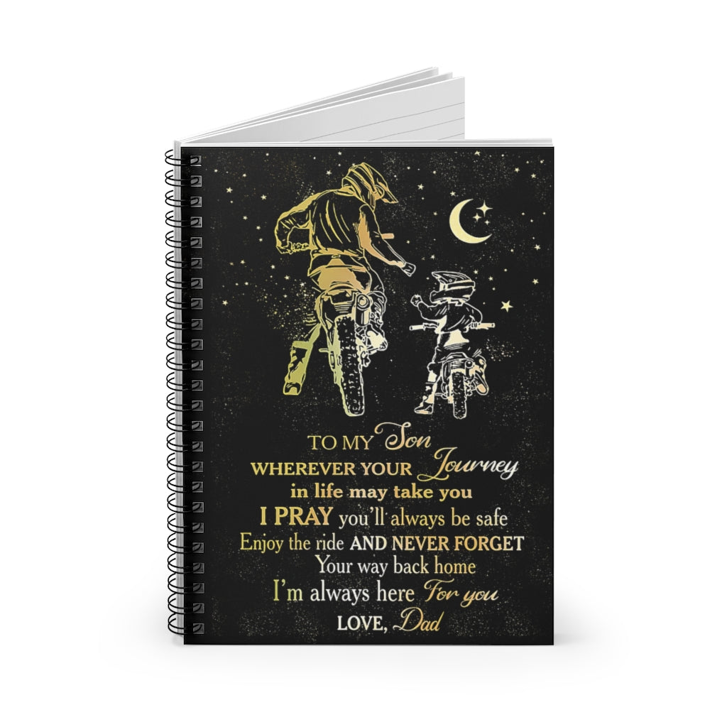 Spiral Notebook - Ruled Line Motorcycle Dad To My Son Personalized Gift Basics Wide Ruled Wire Bound Wide Rule Stationery Gift