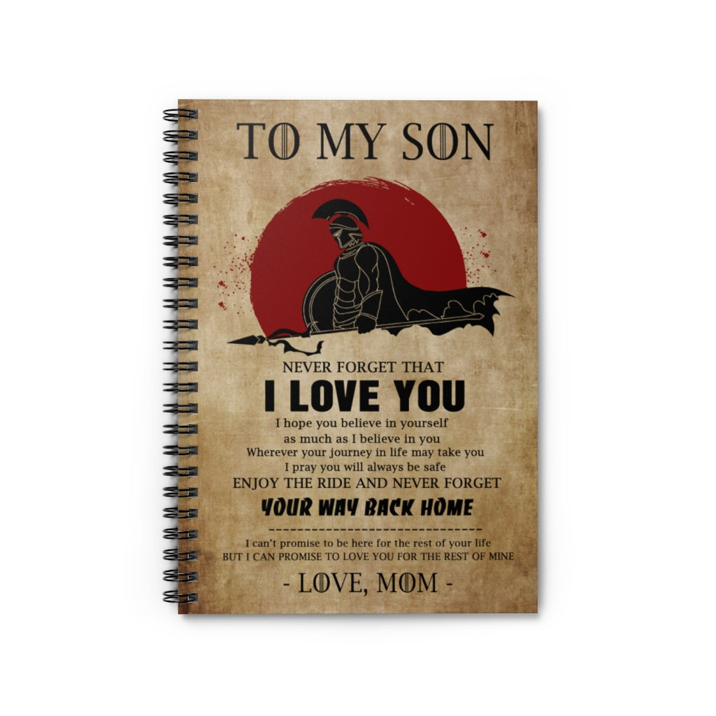 Spiral Notebook - Ruled Line Customed Warrior Dog tag Necklace - Spartan - Mom to Son - Your Way Back Home Perfect Happy Birthday Gift for Son On Christmas, Birthday Silver Stainless Steel