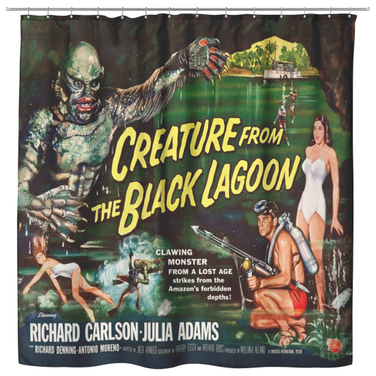 VIGIFSANA Shower Curtain, Retro Bath, Creature from The Black Lagoon, Black Lagoon, Bath Decor, Horror Gift Sets Bathroom Decor with Hooks Waterproof Size 73"x70"