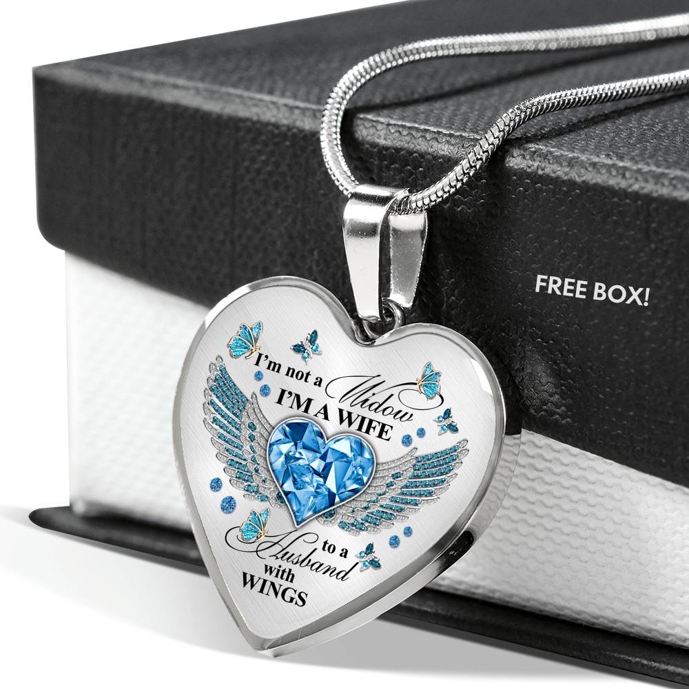 I'm Not A Widow I'm A Wife To A Husband With Butterfly Wings Heart Necklace - In Memory Of Husband Necklace, Heart Luxury Necklace (Silver) fix