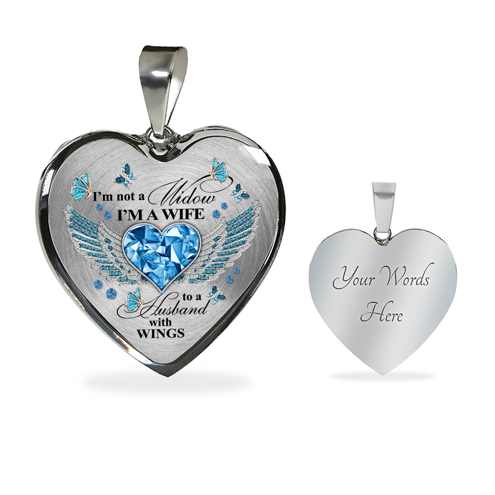 I'm Not A Widow I'm A Wife To A Husband With Butterfly Wings Heart Necklace - In Memory Of Husband Necklace, Heart Luxury Necklace (Silver) fix