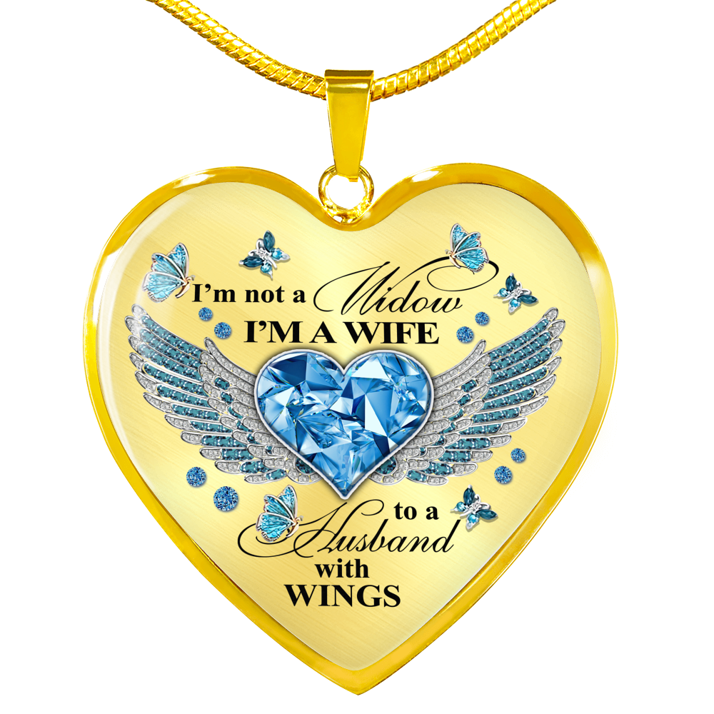 I'm Not A Widow I'm A Wife To A Husband With Butterfly Wings Heart Necklace - In Memory Of Husband Necklace, Heart Luxury Necklace (Silver) fix