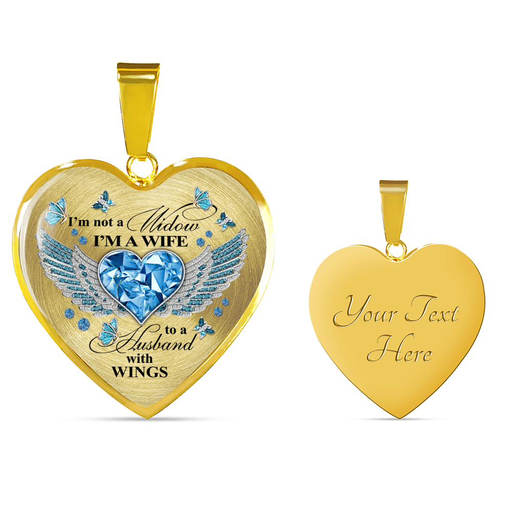 I'm Not A Widow I'm A Wife To A Husband With Butterfly Wings Heart Necklace - In Memory Of Husband Necklace, Heart Luxury Necklace (Silver) fix