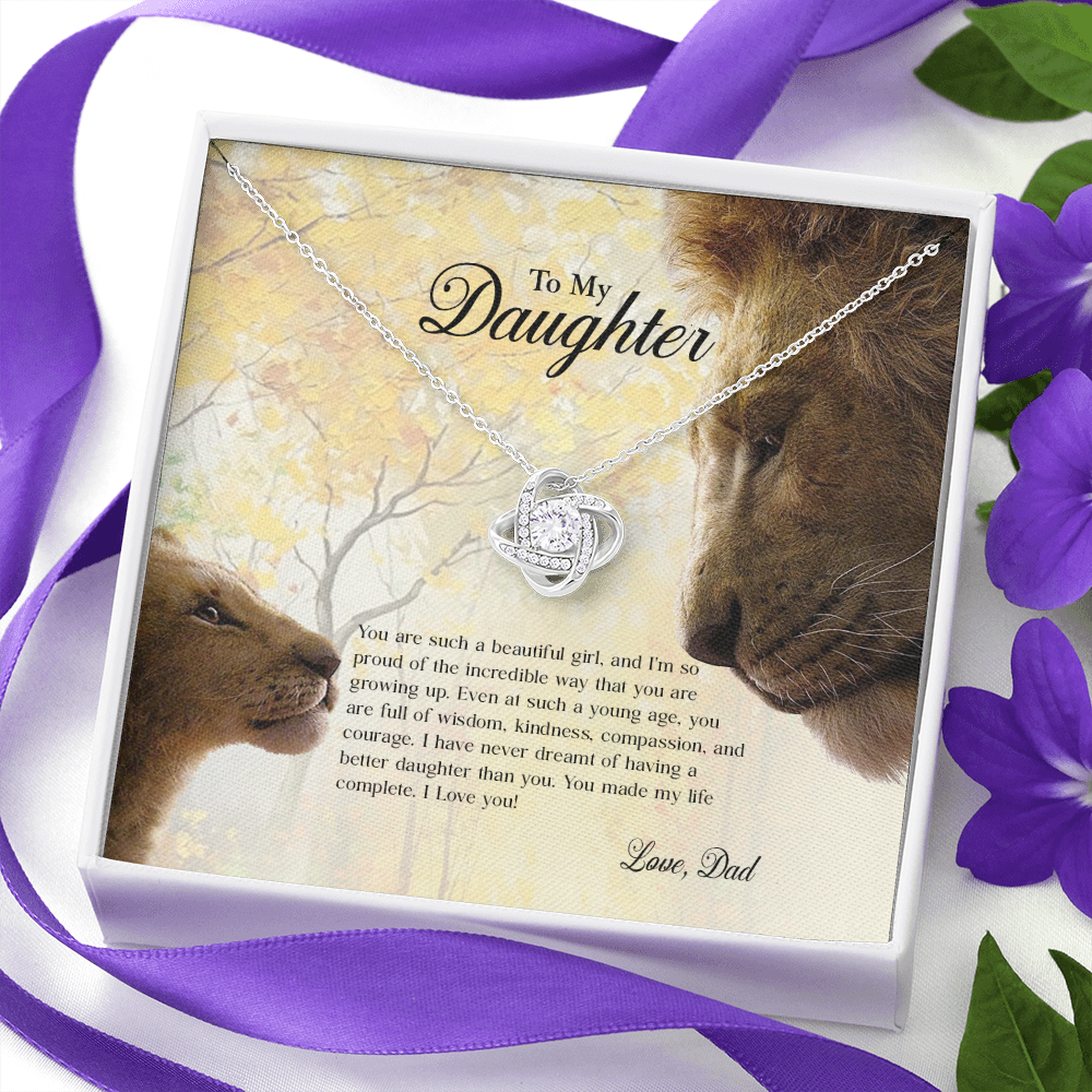 Lion Dad To My Daughter If I Could Give You One Thing In My Life Heartfelt Card Love Knot Necklace, Jewelry Necklace, Gift Necklace With Message Card And Love Knot Necklaces With Box Card 001