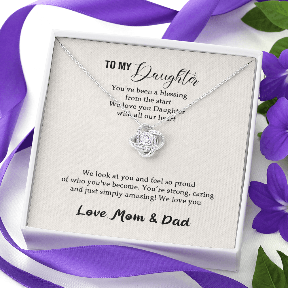 Meaningfull Personalized To my Daughter Necklace for Her Valentines Birthday Gift Love Knot Necklace for Women with Message Card include Standard Box Wedding Day, Gift For Daughter Gifts Christmas, on Love Knot Necklaces With Box Card 001
