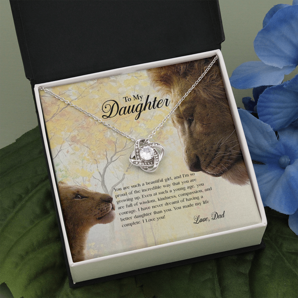 Lion Dad To My Daughter If I Could Give You One Thing In My Life Heartfelt Card Love Knot Necklace, Jewelry Necklace, Gift Necklace With Message Card And Love Knot Necklaces With Box Card 001