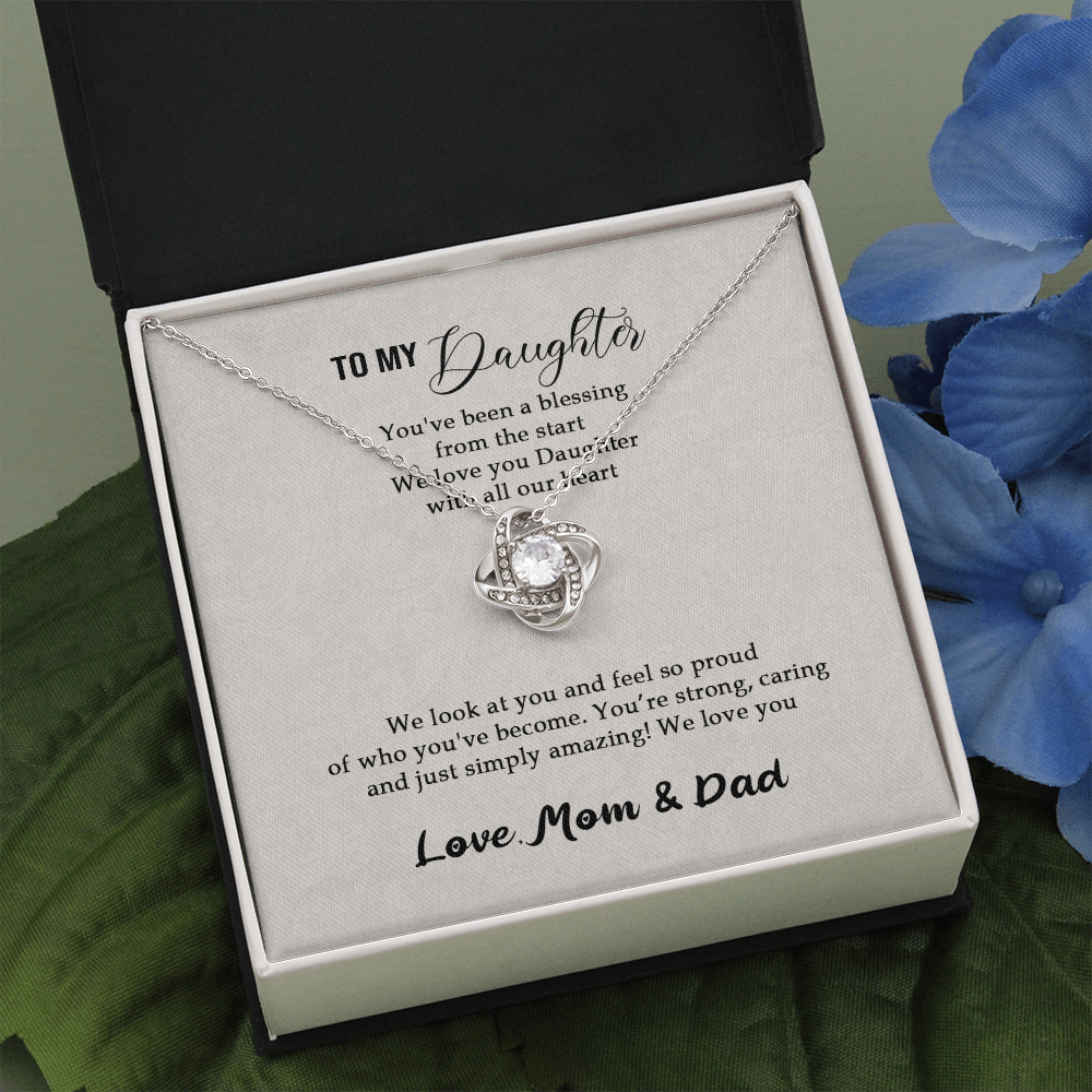 Meaningfull Personalized To my Daughter Necklace for Her Valentines Birthday Gift Love Knot Necklace for Women with Message Card include Standard Box Wedding Day, Gift For Daughter Gifts Christmas, on Love Knot Necklaces With Box Card 001