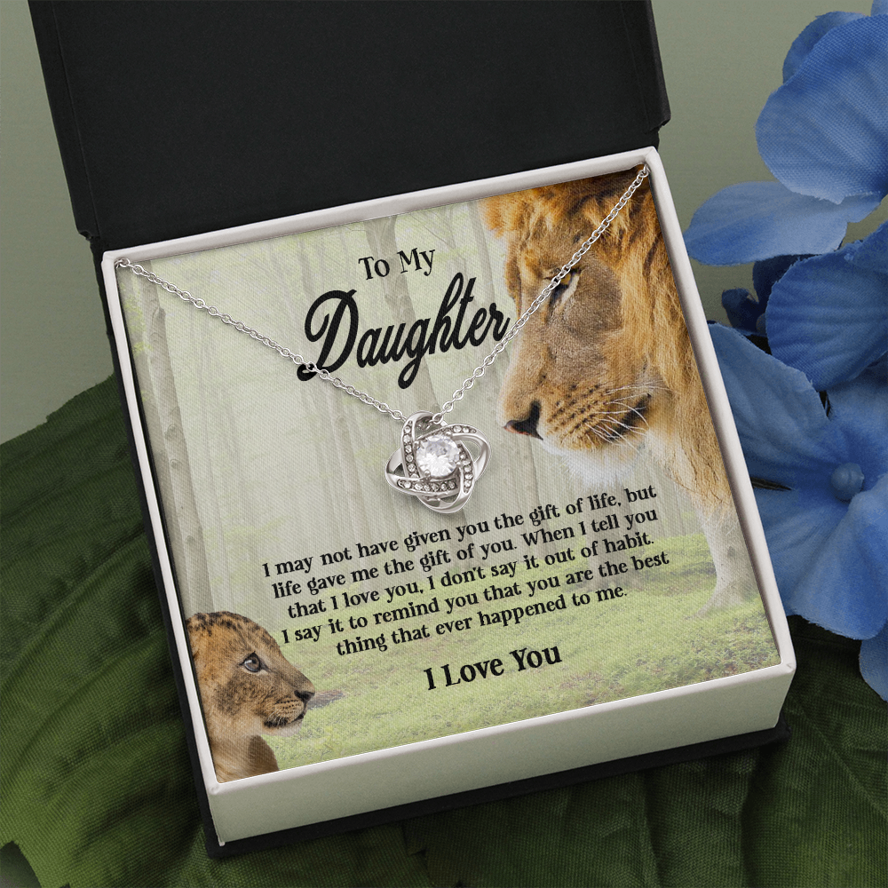 Gifts To My Daughter This Old Lion Will Always Have Your Back Interlocking Heart Necklace Daughter Necklace From Dad - Daughter Gifts Jewelry Includes Gift Box 2 Love Knot Necklaces With Box Card 001