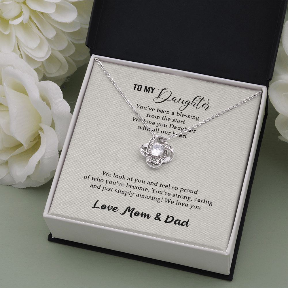 Meaningfull Personalized To my Daughter Necklace for Her Valentines Birthday Gift Love Knot Necklace for Women with Message Card include Standard Box Wedding Day, Gift For Daughter Gifts Christmas, on Love Knot Necklaces With Box Card 001