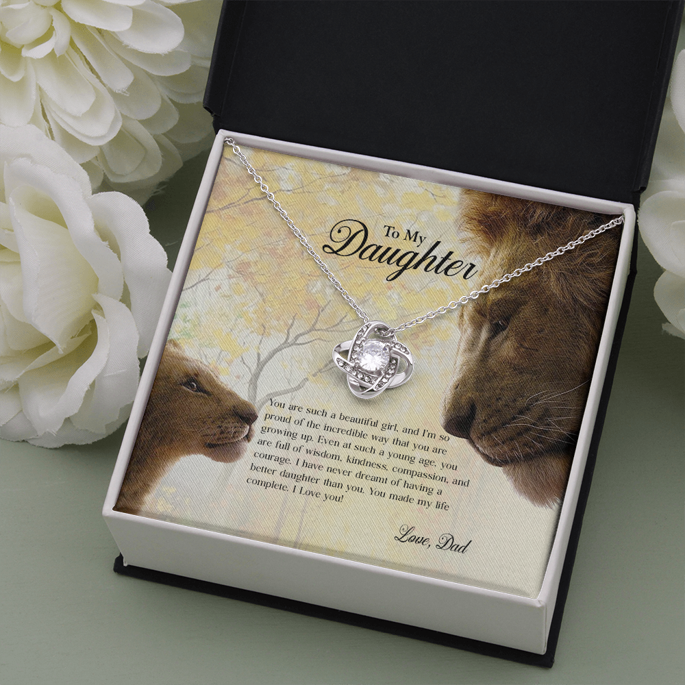 Lion Dad To My Daughter If I Could Give You One Thing In My Life Heartfelt Card Love Knot Necklace, Jewelry Necklace, Gift Necklace With Message Card And Love Knot Necklaces With Box Card 001