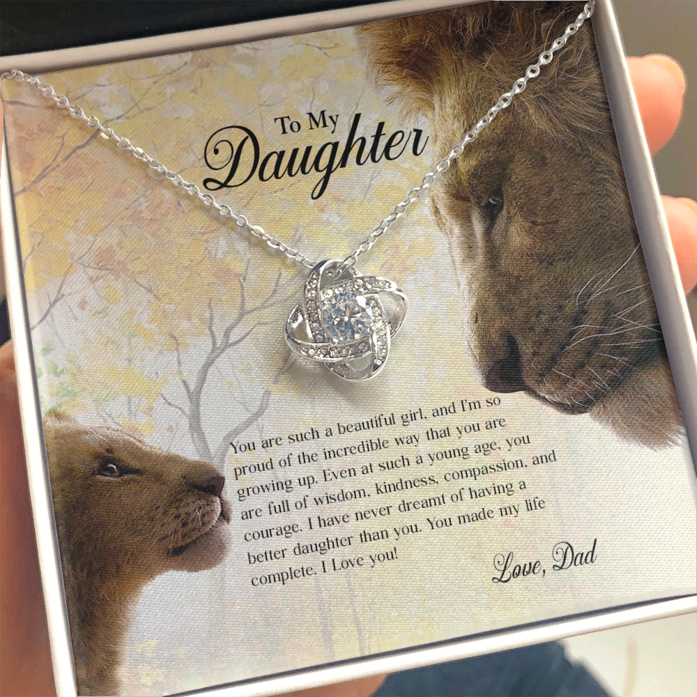 Lion Dad To My Daughter If I Could Give You One Thing In My Life Heartfelt Card Love Knot Necklace, Jewelry Necklace, Gift Necklace With Message Card And Love Knot Necklaces With Box Card 001