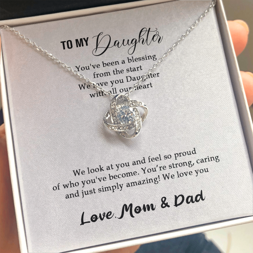 Meaningfull Personalized To my Daughter Necklace for Her Valentines Birthday Gift Love Knot Necklace for Women with Message Card include Standard Box Wedding Day, Gift For Daughter Gifts Christmas, on Love Knot Necklaces With Box Card 001