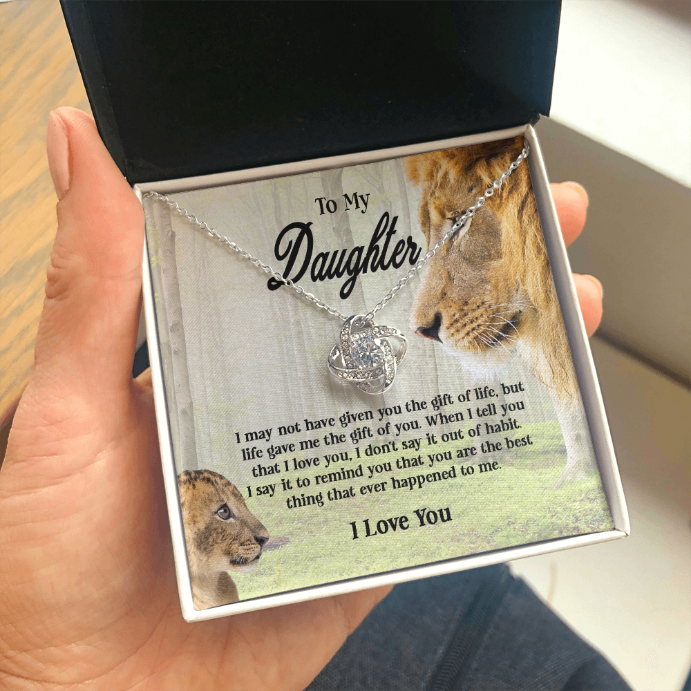 Gifts To My Daughter This Old Lion Will Always Have Your Back Interlocking Heart Necklace Daughter Necklace From Dad - Daughter Gifts Jewelry Includes Gift Box 2 Love Knot Necklaces With Box Card 001