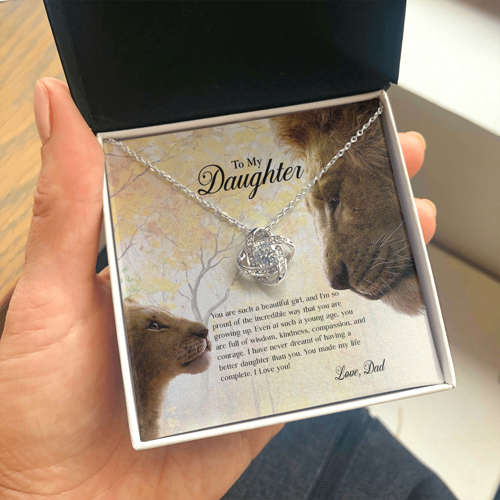 Lion Dad To My Daughter If I Could Give You One Thing In My Life Heartfelt Card Love Knot Necklace, Jewelry Necklace, Gift Necklace With Message Card And Love Knot Necklaces With Box Card 001