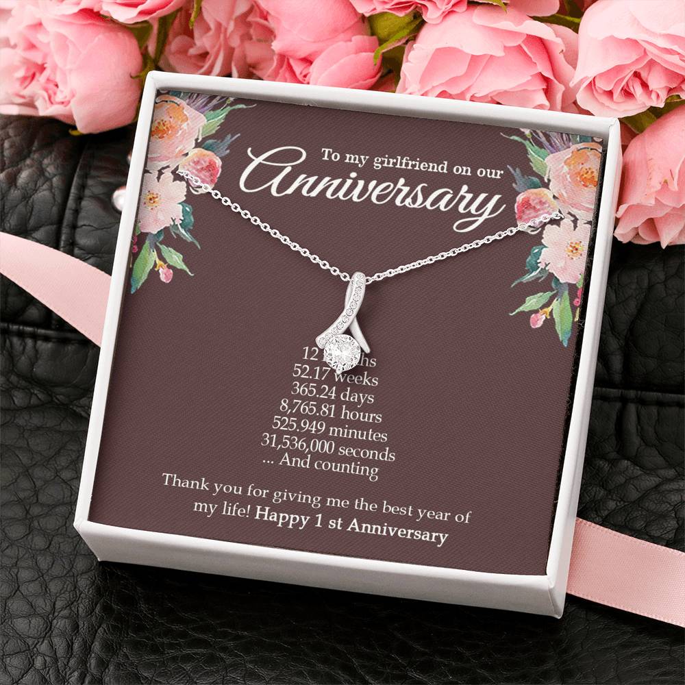 1 Year for Girlfriend, First Year Anniversary, One Year Dating for Her Girlfriend, Anniversary Necklace, Alluring Beauty Necklace with Message Card