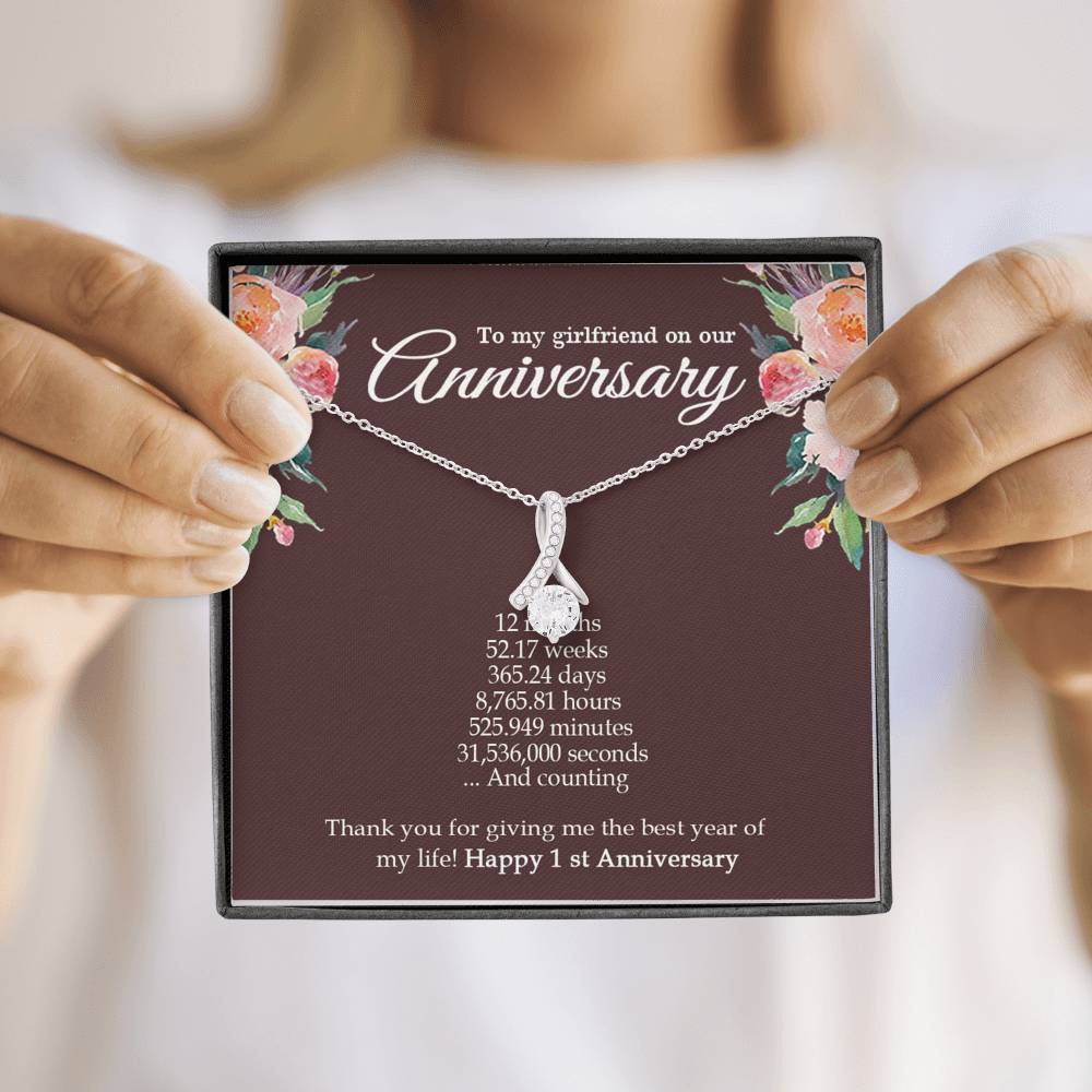 1 Year for Girlfriend, First Year Anniversary, One Year Dating for Her Girlfriend, Anniversary Necklace, Alluring Beauty Necklace with Message Card